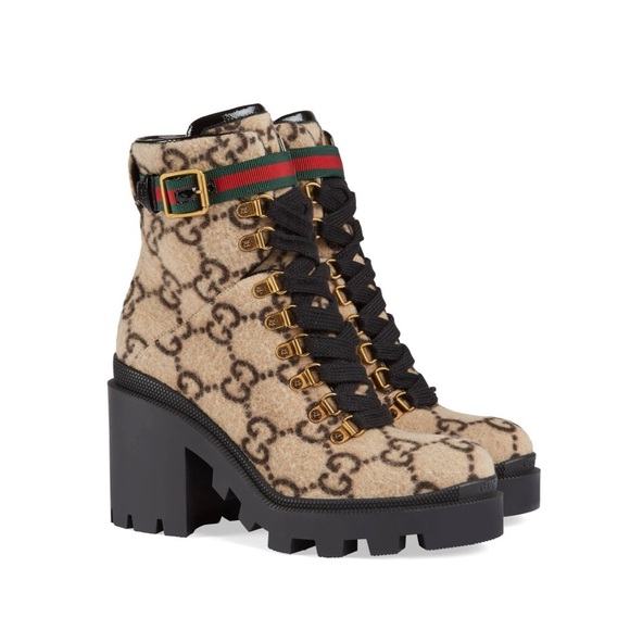Gucci Wool GG Monogram Laceup Boots - Picture 1 of 16